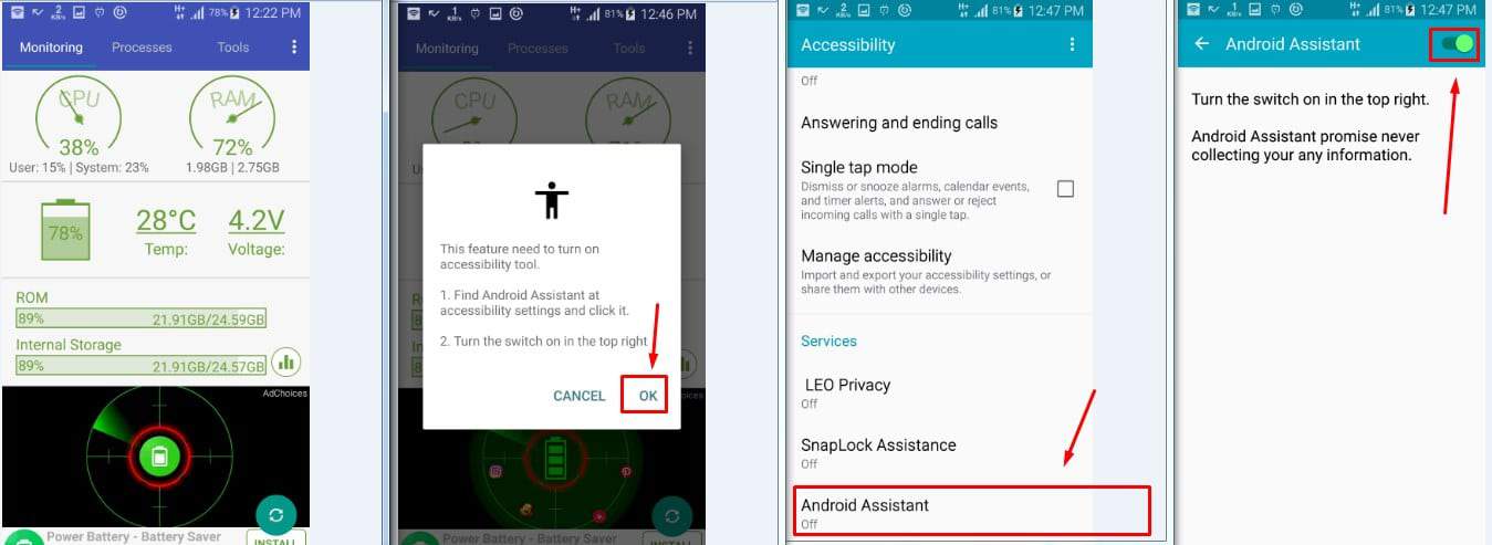 تطبيق Assistant for Android - 1MB لتنظيف الهاتف