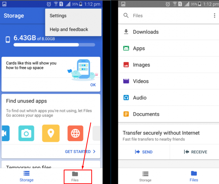 تطبيق Files Go لإداراة الملفات