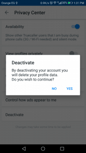تعطيل حساب تروكولر