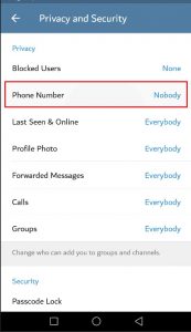 طريقة اخفاء رقم الجوال في برنامج Telegram