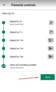 ميزة تحكم الوالدين في متجر جوجل بلاي
