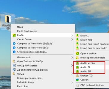 ضغط الملفات بواسطة برنامج peazip